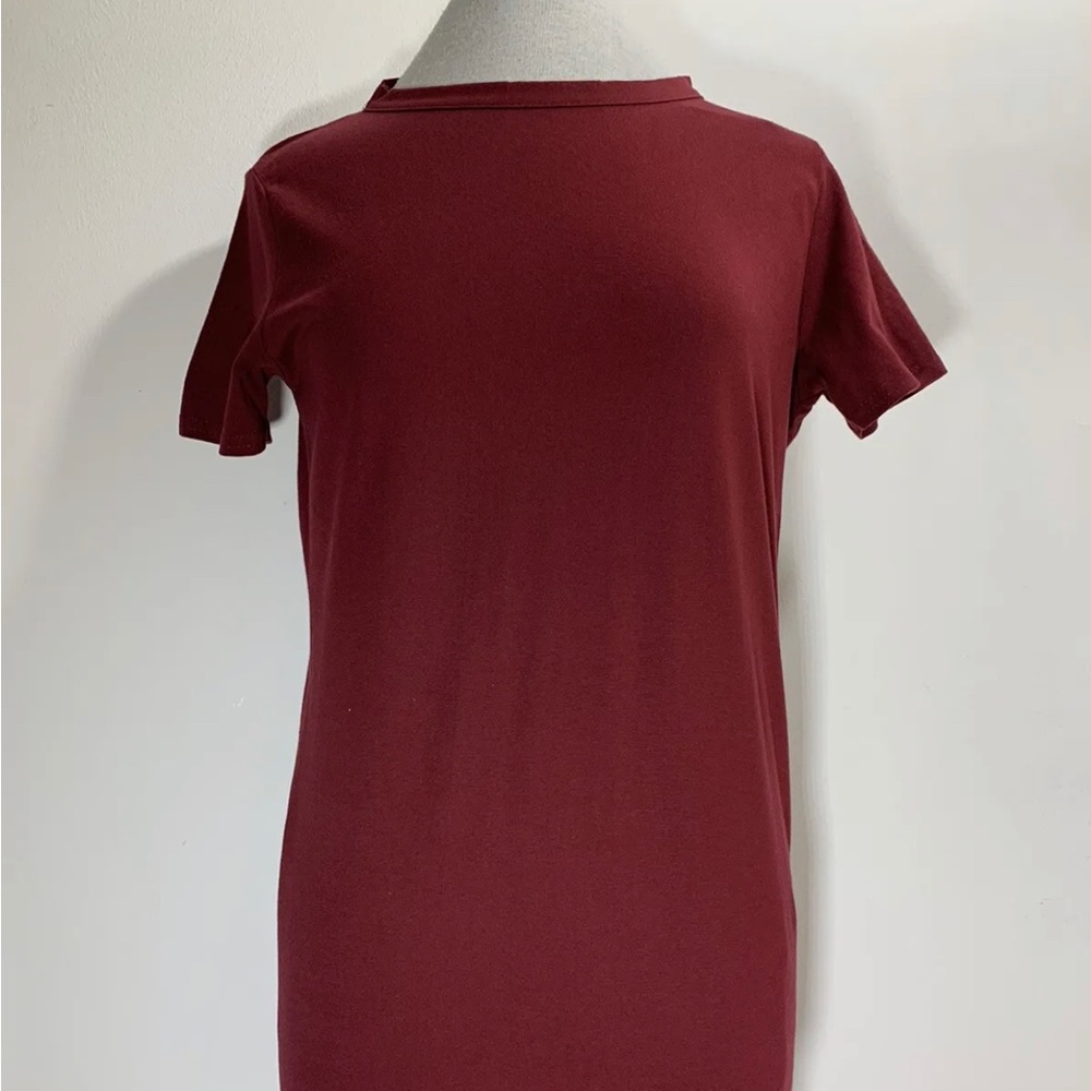 Missguided T-shirt Dress Burgundy Short Sleeve Mini Open-Back Crew Neck UK 8 - Picture 5 of 7